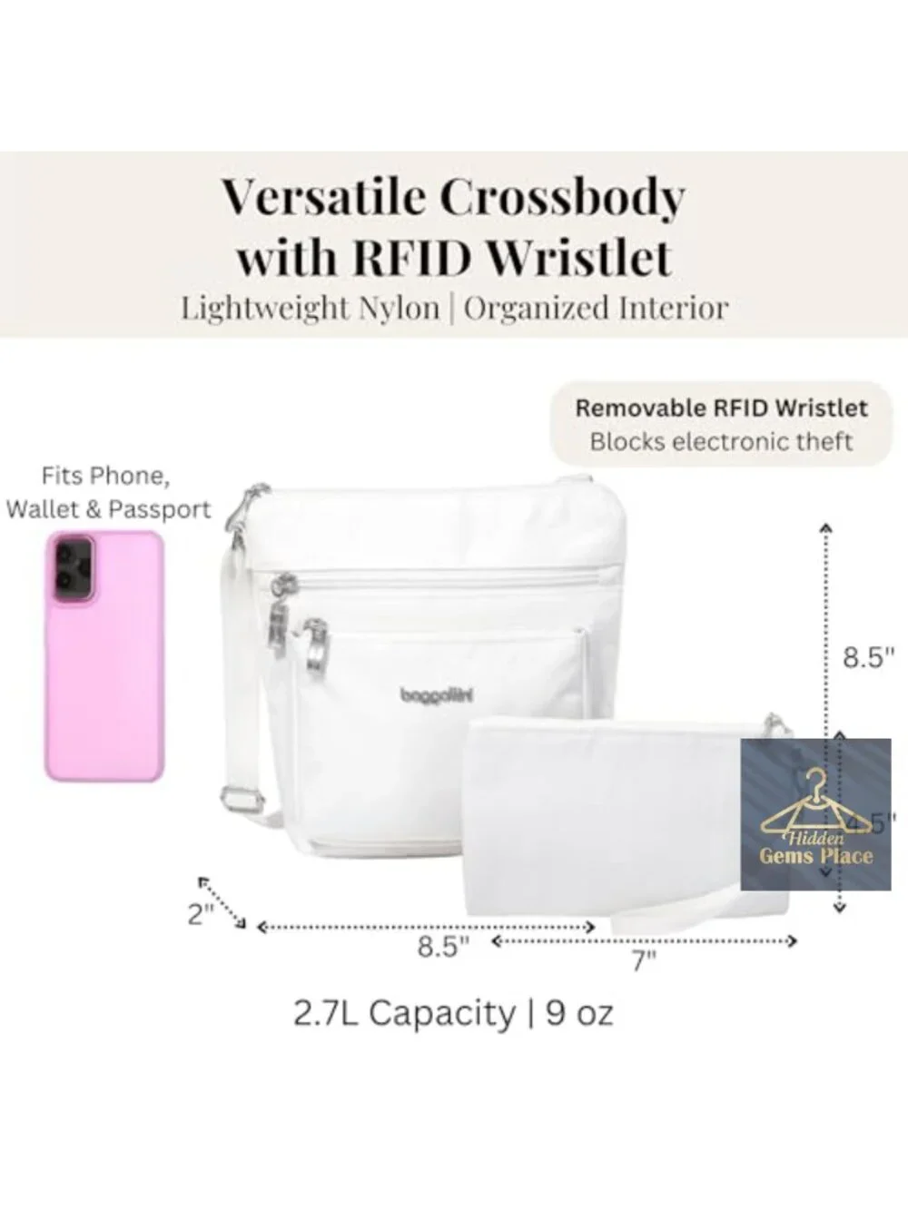 Lightweight Nylon RFID Crossbody Bag with Adjustable Strap and Wristlet